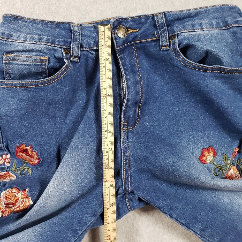 Bambos Original Denim Juniors 11 Embroidered Floral Flare Leg Jeans Boho Y2K - Picture 12 of 13